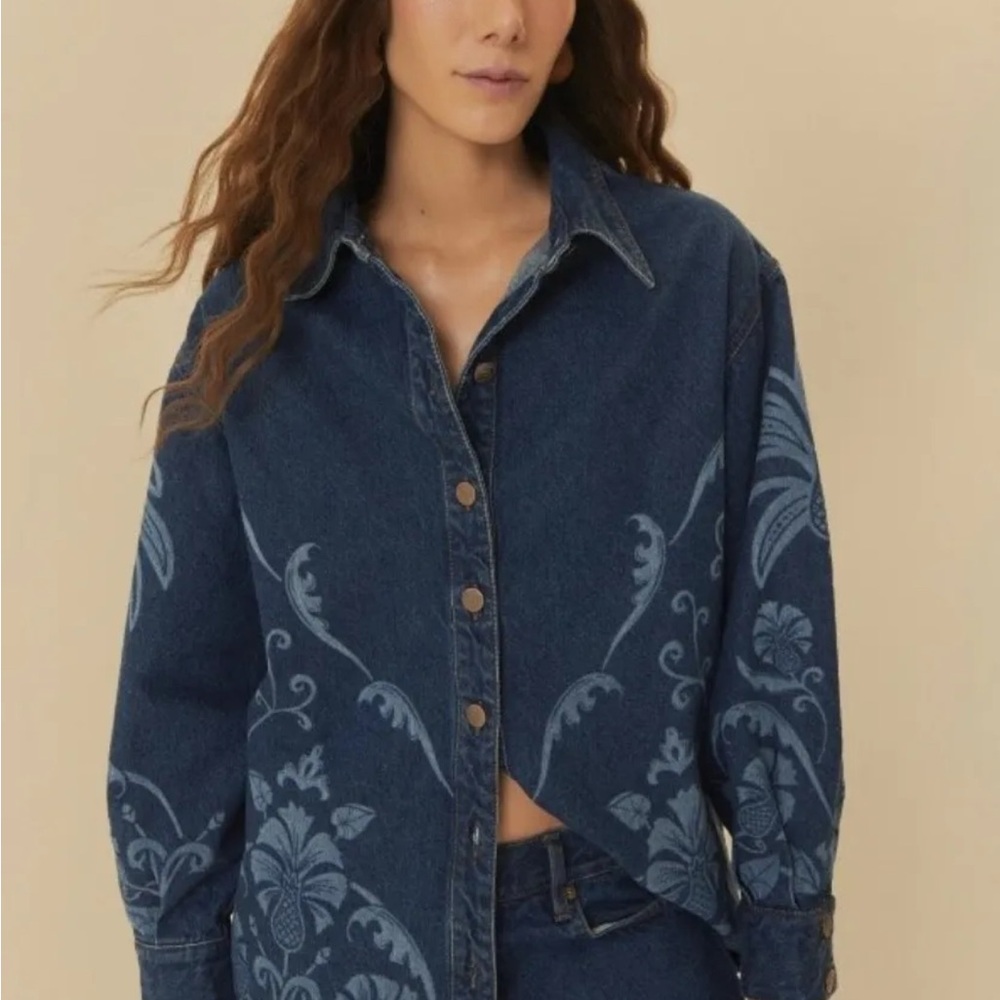 NWT FARM Rio Floral Lightweight Denim Jean Jacket/Shirt Size L